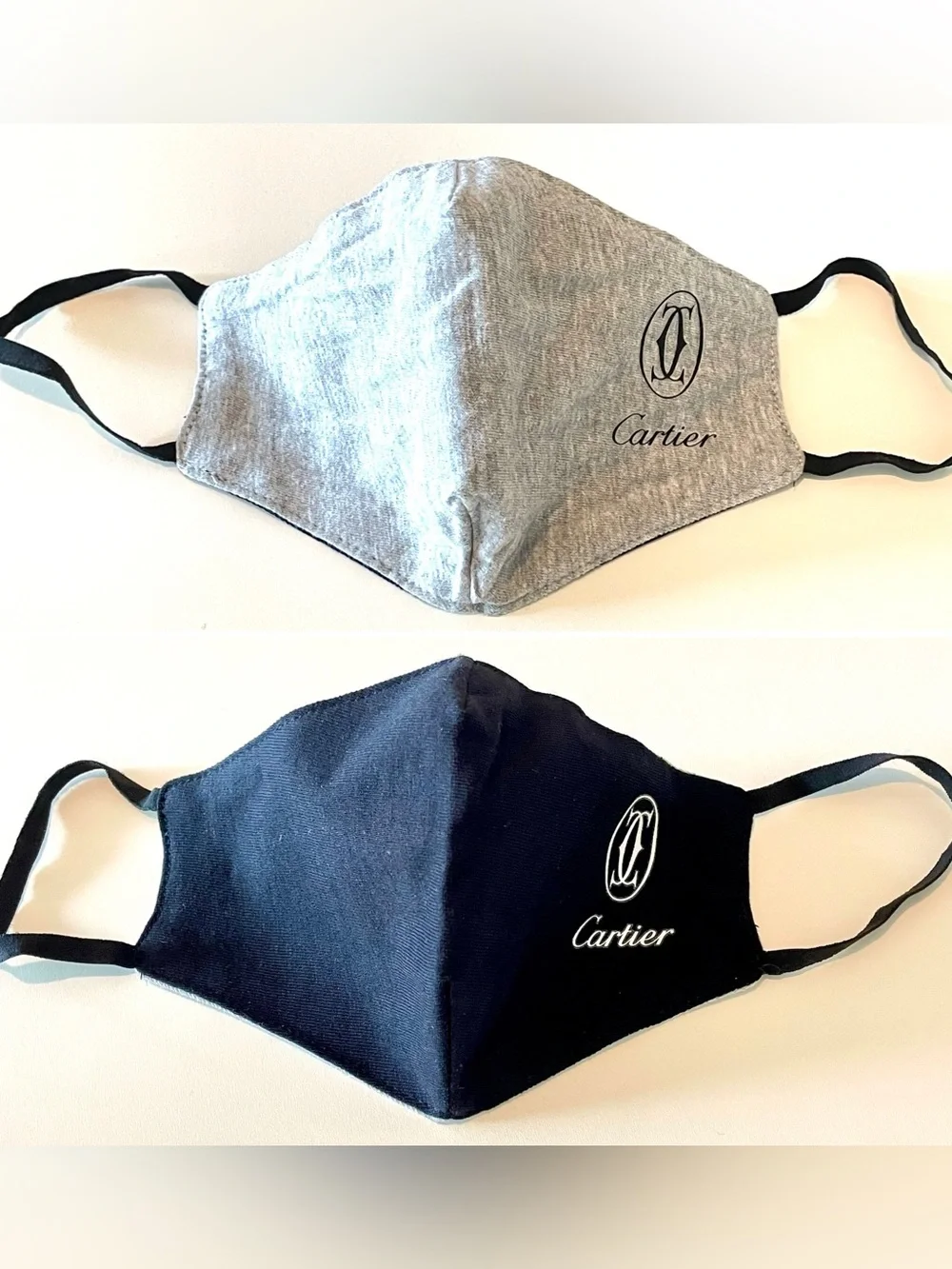 Authentic Cartier Reversible Black/ Heather Gray Print Logo Cotton Face Mask NEW